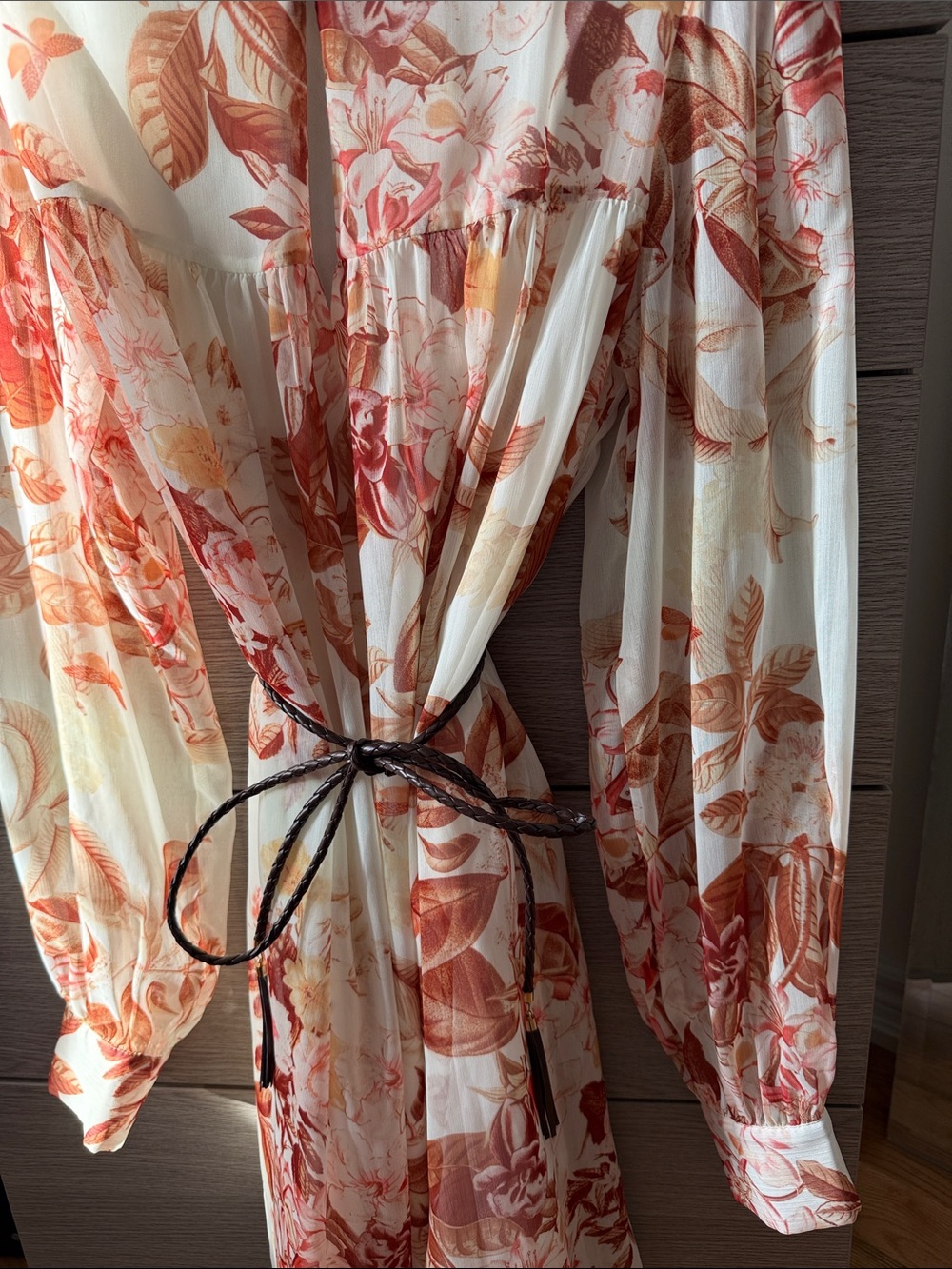 Guess Floral Button-Front Mini Dress in Cream and Rust Orange - Picture 5 of 8